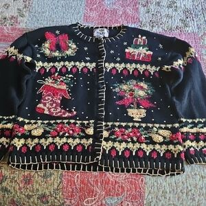 Tiara Vintage Ugly Christmas Sweater Cardigan Size M